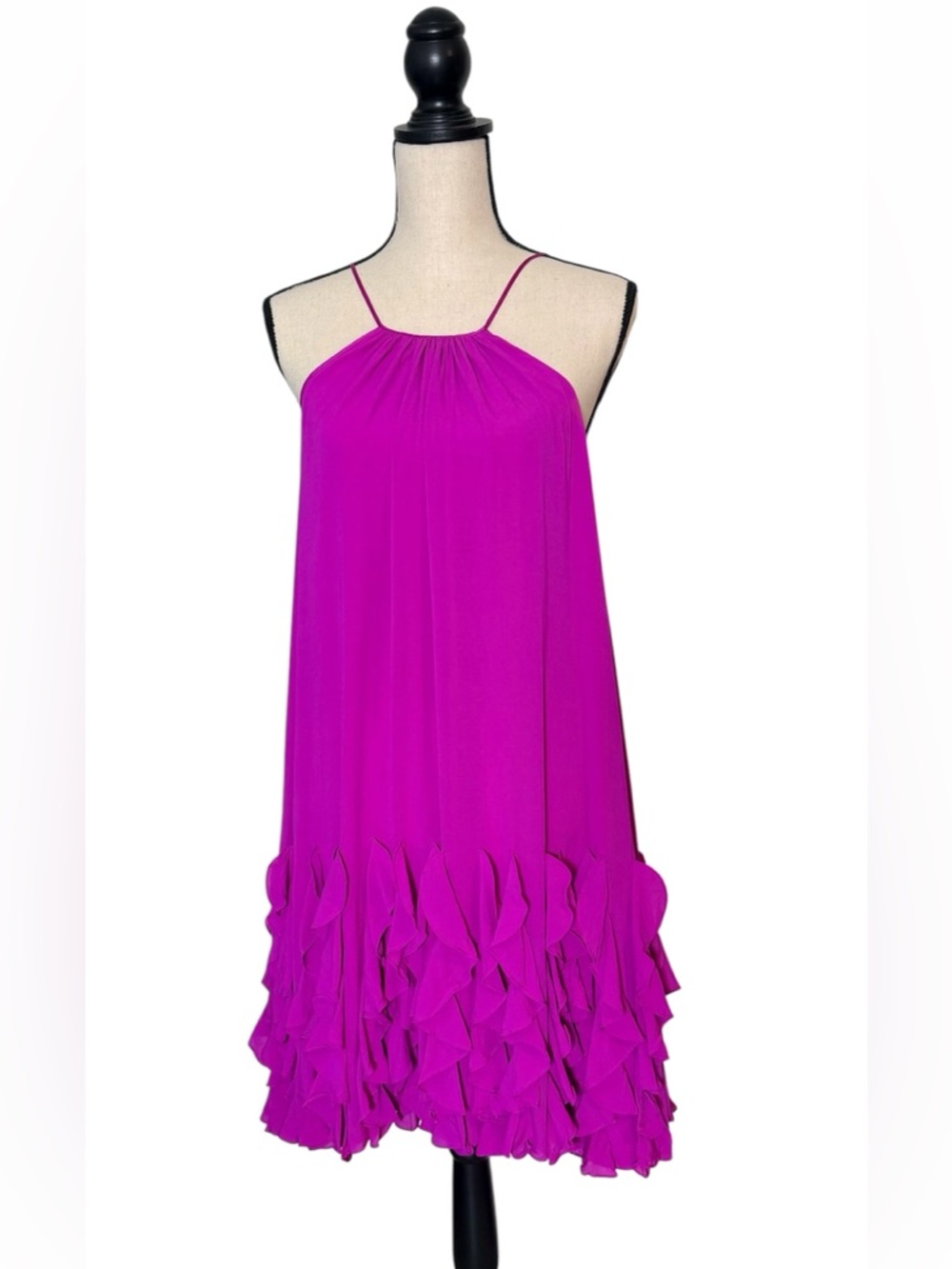Catherine Malandrino Magenta Silk Halter Fairycore Tent Dress Ruffle Hem Size 6